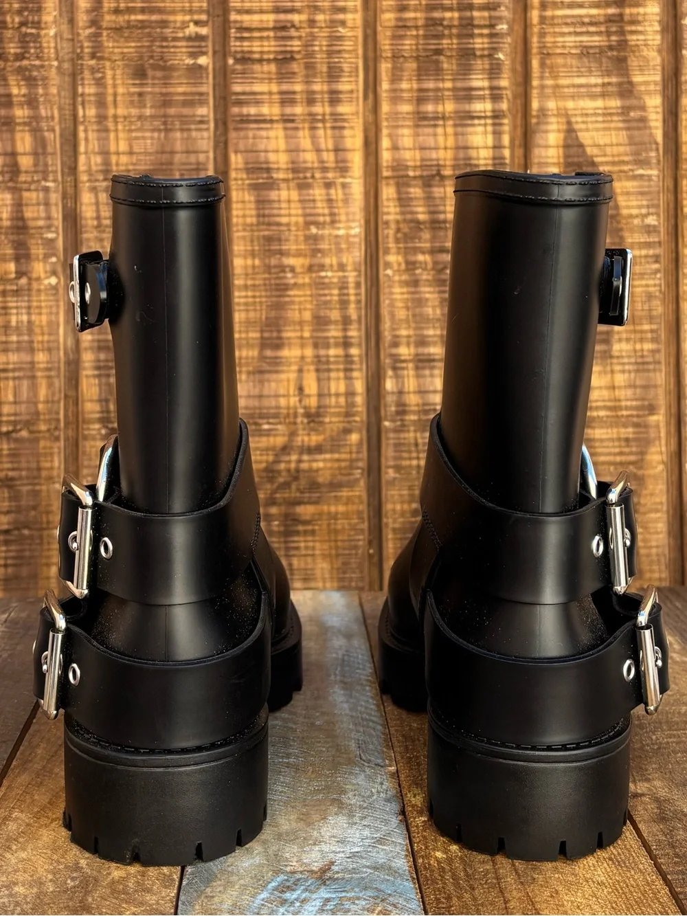 Jeffrey Campbell Black Moto Chunky Rain Boots